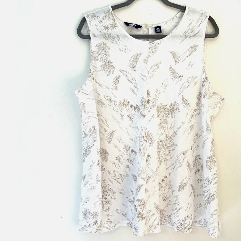 Lands' End Women's 100% Linen swing Top Size 1X Tropical Toile Coastal Lagenlook